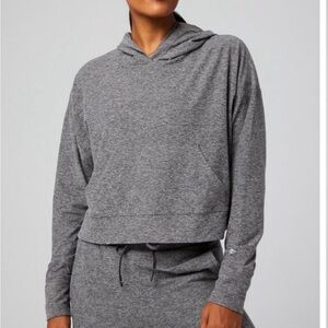 FABLETICS Cloud Jersey Cropped Hoodie Sweatshirt Heather Gray Women’s LARGE